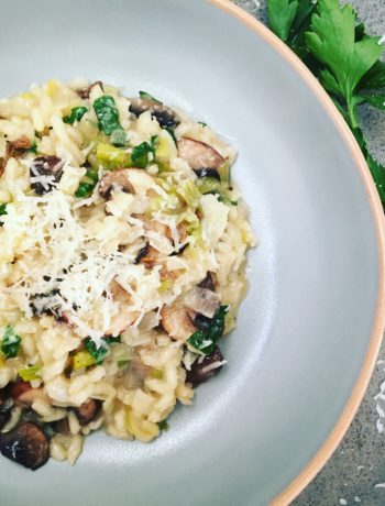 risotto met paddenstoelen en prei